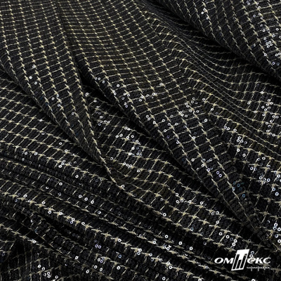 Ткань костюмная с пайетками, 100%полиэстр, 460+/-10 гр/м2, 150см #309 - цв. чёрный - купить в Зеленодольске. Цена 1 203.93 руб.