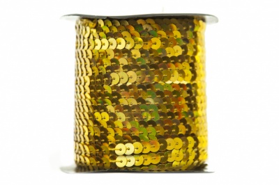 Пайетки "ОмТекс" на нитях, SILVER SHINING, 6 мм F / упак.91+/-1м, цв. 48 - золото - купить в Зеленодольске. Цена: 356.19 руб.