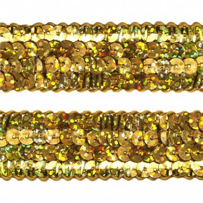 Тесьма с пайетками D16, шир. 20 мм/уп. 25+/-1 м, цвет золото - купить в Зеленодольске. Цена: 778.19 руб.